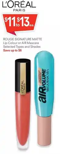 Guardian Pharmacy L'oreal paris rouge signature matte lip colour or air mascara offer
