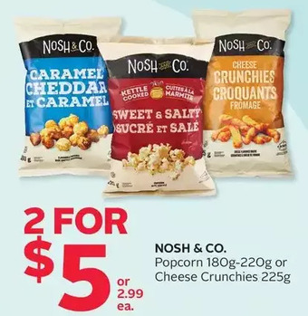 Rexall Nosh & co. popcorn or cheese crunchies offer