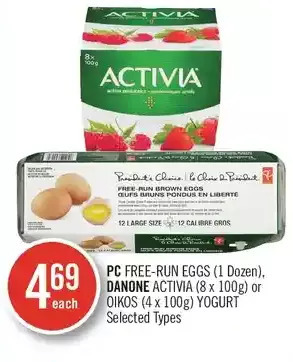 Shoppers Drug Mart Pc free-run eggs, danone activia or oikos yogurt offer