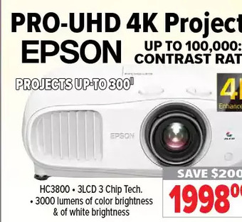 2001 Audio Video Epson pro-uhd 4k projector offer