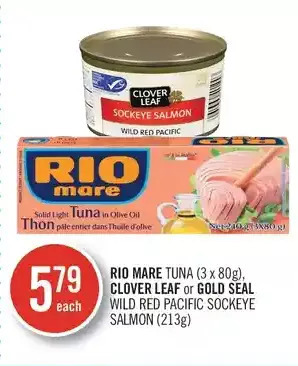 Shoppers Drug Mart Rio mare tuna, clover leaf or gold seal wild red pacific sockeye salmon offer