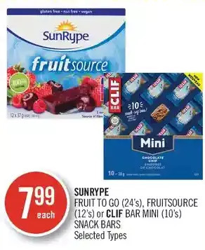 Shoppers Drug Mart Sunrype fruit to go, fruitsource or clif bar mini snack bars offer