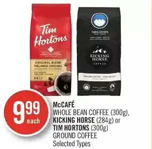 Shoppers Drug Mart Mccafé whole bean coffee, kicking horse or tim hortons ground coffee offer