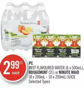 Shoppers Drug Mart Pc mist flavoured water, rougemont or minute maid juice offer