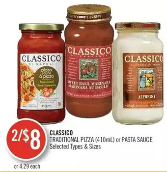 Shoppers Drug Mart Classico traditional pizza or pasta sauce offer