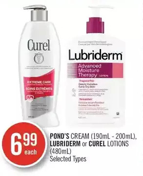 Shoppers Drug Mart Pond's cream, lubriderm or curel lotions offer