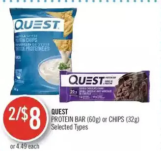 Shoppers Drug Mart Quest protein bar or chips offer