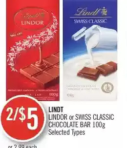 Shoppers Drug Mart Lindt lindor or swiss classic chocolate bar offer