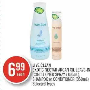 Shoppers Drug Mart Live clean exotic nectar argan oil leave-in conditioner spray, shampoo or conditioner offer