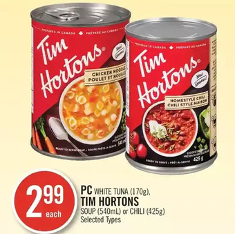 Shoppers Drug Mart Pc white tuna, tim hortons soup or chili offer