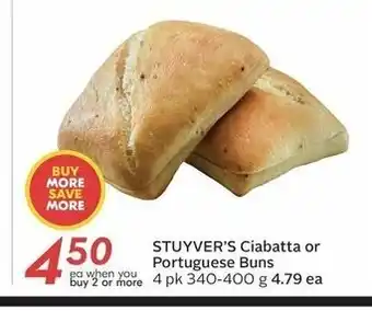 Safeway Stuyver's ciabatta or portuguese buns 4pk 340-400g offer