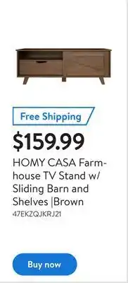 Walmart Homy casa farmhouse tv stand w/sliding barn and shelves |brown offer