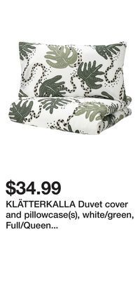 IKEA Klätterkalla duvet cover and pillowcase(s), white/green, full/queen (double/queen) offer