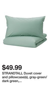 IKEA Strandtall duvet cover and pillowcase(s), gray-green/dark green, full/queen (double/queen) offer