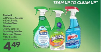 Longo's Fantastik all purpose cleaner, windex glass cleaner or scrubbing bubbles bathroom cleaner offer