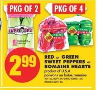 No Frills Red or green sweet peppers or romaine hearts offer