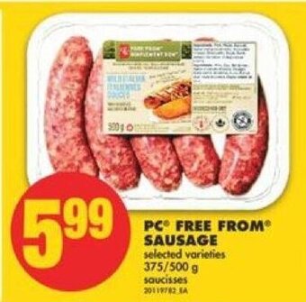 No Frills PC free from sausage 375/500 g offer