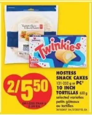 No Frills Hostess snack cakes 121-252 g or PC to inch tortillas 650 g offer