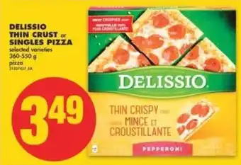 No Frills Delissio thin crust or singles pizza 360-550 g offer