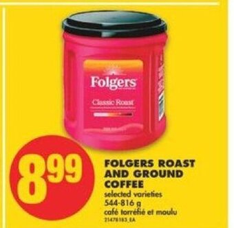 No Frills Folgers roast and ground coffee 544-816 g offer