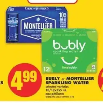 No Frills Bubly or Montellier sparkling water 10/12x355 ml offer