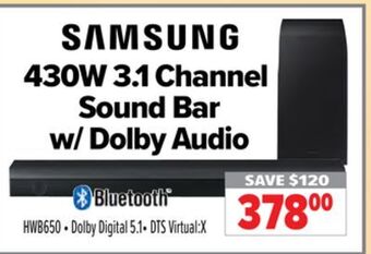 2001 Audio Video Samsung sound bar 430w 3.1 channel w/ dolby audio offer