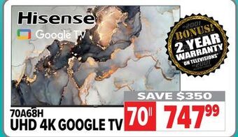 2001 Audio Video Hisense 70" uhd 4k google tv offer