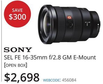 Vistek Sony sel fe 16-35mm f/2.8 gm e-mount [open box] offer