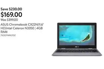 Walmart Asus Chromebook CX22N|11.6" HD| Intel Celeron N350 4GB RAM offer