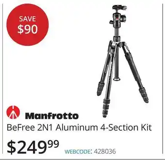 Vistek Manfrotto befree 2n1 aluminum 4-section kit offer