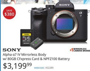 Vistek Sony alpha α7 iv mirrorless body w/80gb cfxpress offer