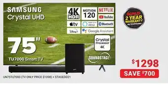 Visions Electronics Samsung 75" crystal uhd tu7000 smart tv offer