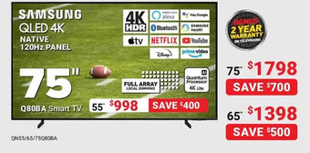 Visions Electronics Samsung qled 4k native 120hz panel smart tv 75" offer