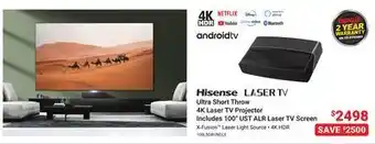 Visions Electronics Hisense ultra short throw 4k laser tv projector includes 100" ust alr laser tv screen offer