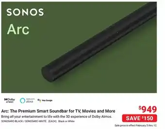 Visions Electronics Sonos arc: the premium smart soundbar for tv, movies and more offer