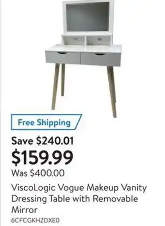 Walmart ViscoLogic Vogue Makeup Vanity Dressing Table With Removable Mirror 6CFGKHZDXE0 offer