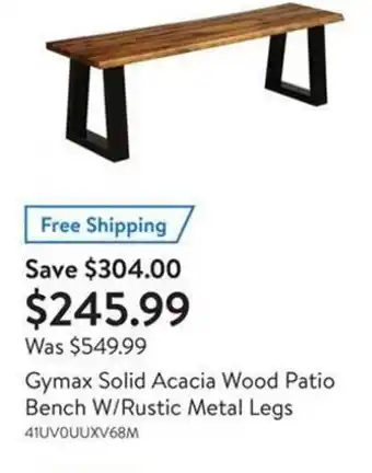 Walmart Gymax Solid Acacia Wood Patio Bench w/Rustic Metal Leds 41UV0UUXV68M offer