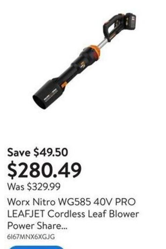 Walmart Worx Nitro WG585 40V Pro Leafjet Cordless Leaf Blower Power Share 6I67MNX6XGJG offer