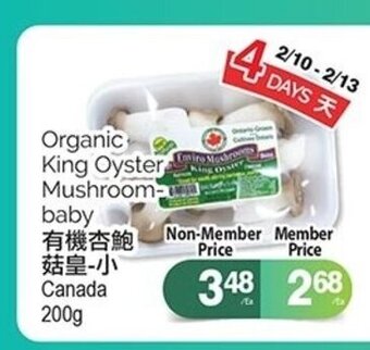 T&T Supermarket Organic king oyster mushroom baby 200g offer