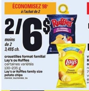 Provigo Lay's or ruffles family size potato chips offer