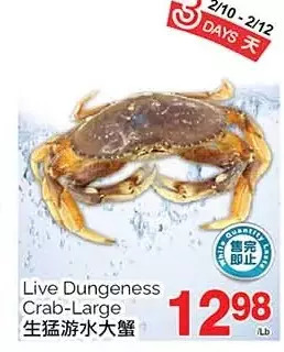 T&T Supermarket Live dungeness crab-large offer