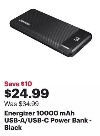 Best Buy Energizer 10000 mah usb-a/usb-c power bank - black offer