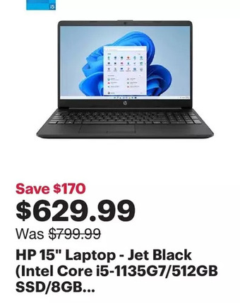 Best Buy Hp 15" laptop - jet black (intel core i5-1135g7/512gb ssd/8gb ram/windows 11) offer