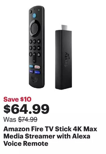 Best Buy Amazon fire tv stick 4k max media streamer with alexa voice remote offer