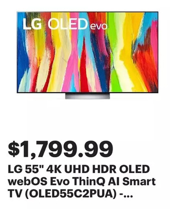 Best Buy Lg 55" 4k uhd hdr oled webos evo thinq ai smart tv (oled55c2pua) - 2022 - dark titan silver offer