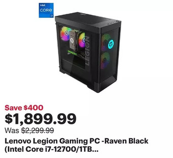 Best Buy Lenovo legion gaming pc -raven black (intel core i7-12700/1tb ssd/16gb ram/geforce rtx 3070/windows 11) offer