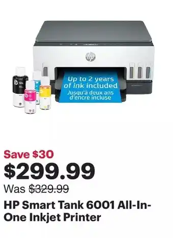 Best Buy Hp smart tank 6001 all-in-one inkjet printer offer