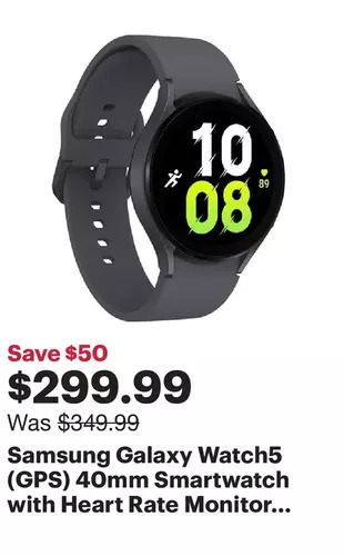 Best Buy Samsung galaxy watch5 (gps) 40mm smartwatch with heart rate monitor - grey offer