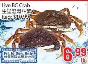 Hong Tai Supermarket Live bc crab offer