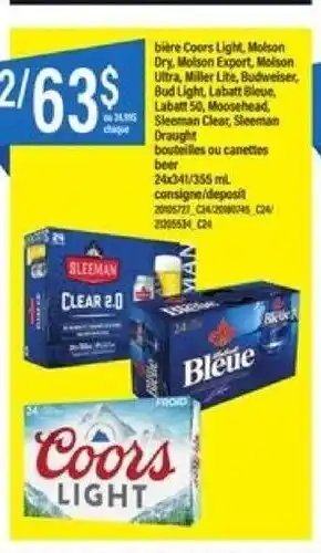 Maxi Biere Coors Light, Molson Dry, Molson Export, Molson Ulta, Miller Lite, Budweiser, Bud Light 24 x 341/355ml offer